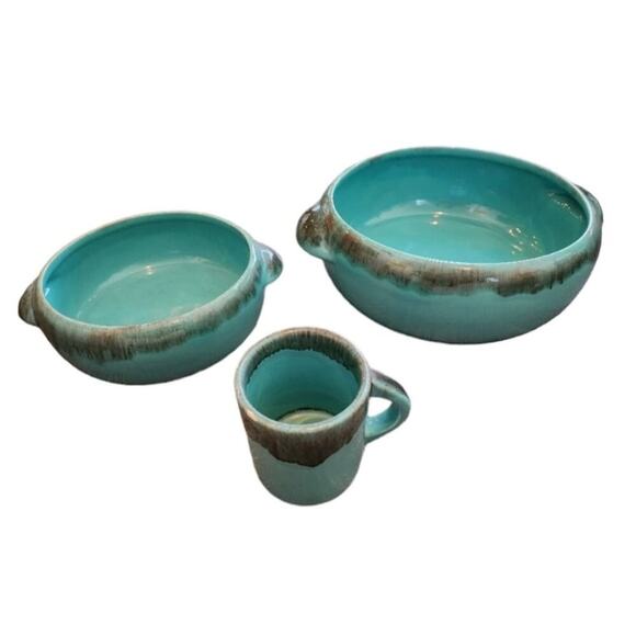 Jaska of California Cascade Ware Blue with Brown Drip Vintage 2 serving Bowls - Picture 16 of 16